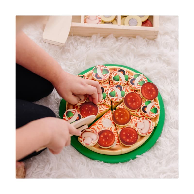 Melissa And Doug Wooden Pizza Party Play Food Set With 36 Toppings thumbnail 4
