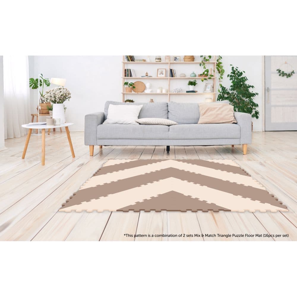 Sunta 2 Colours Triangle Puzzle Floor Mat Brown 16 Pcs thumbnail 2