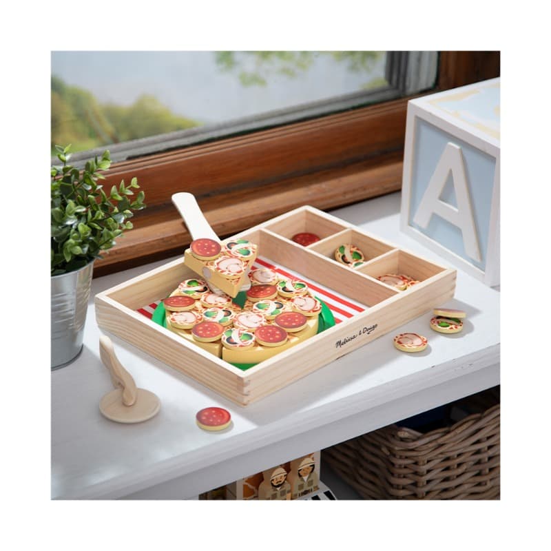 Melissa And Doug Wooden Pizza Party Play Food Set With 36 Toppings thumbnail 3