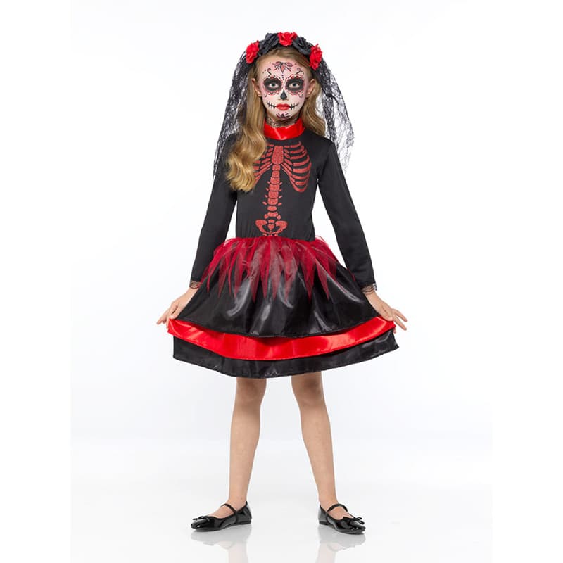 "Mad Toys Red Day Of The Dead Senorita Kids Halloween Dress Up Costume - L thumbnail 3