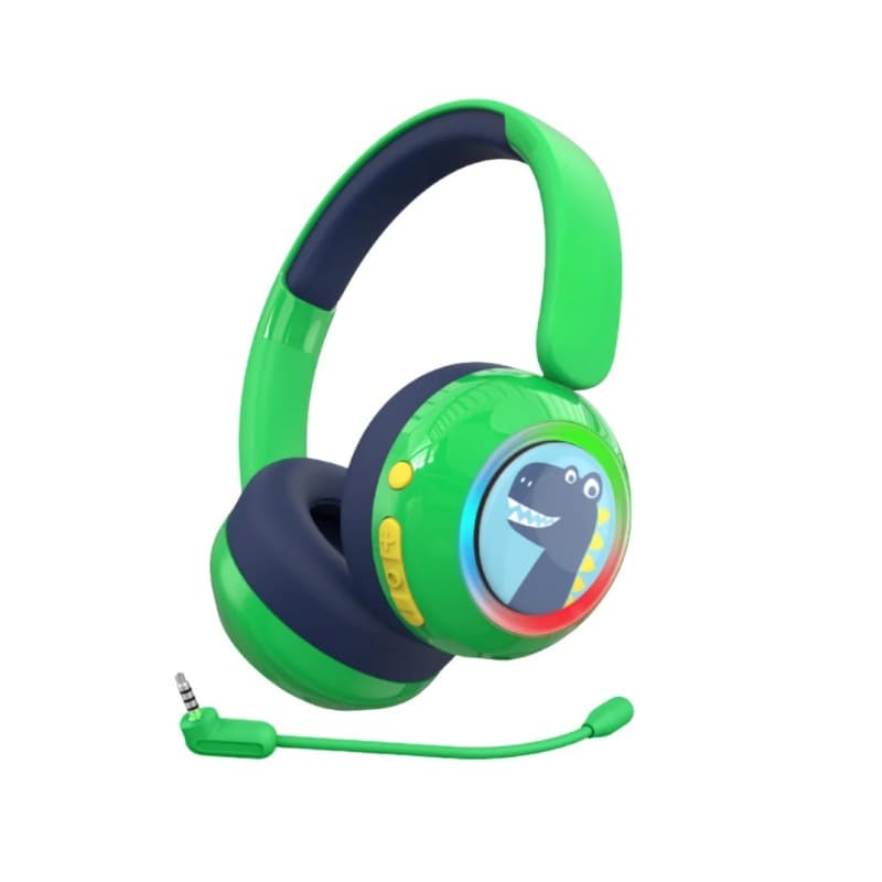 WatchOut Galaxy Kids Headphone with Safe Sound as Per WHO, Free Learning Audio Stories, DIY Magnets, Bluetooth + Wired, Mic for School and Travel (Green Dino) thumbnail 2