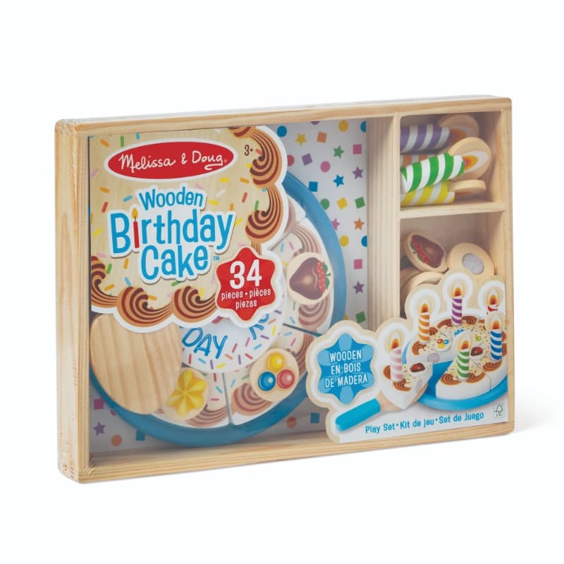 Melissa And Doug Birthday Party Cake - Wooden Play Food With Mix-n-Match Toppings and 7 Candles