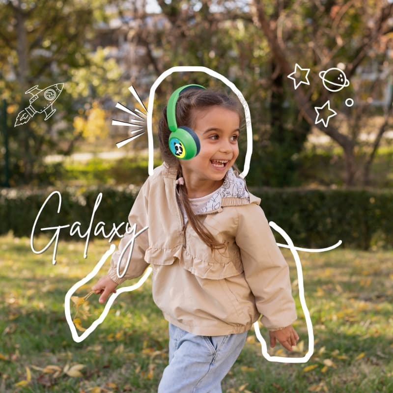 WatchOut Galaxy Kids Headphone with Safe Sound as Per WHO, Free Learning Audio Stories, DIY Magnets, Bluetooth + Wired, Mic for School and Travel (Green Dino) thumbnail 4
